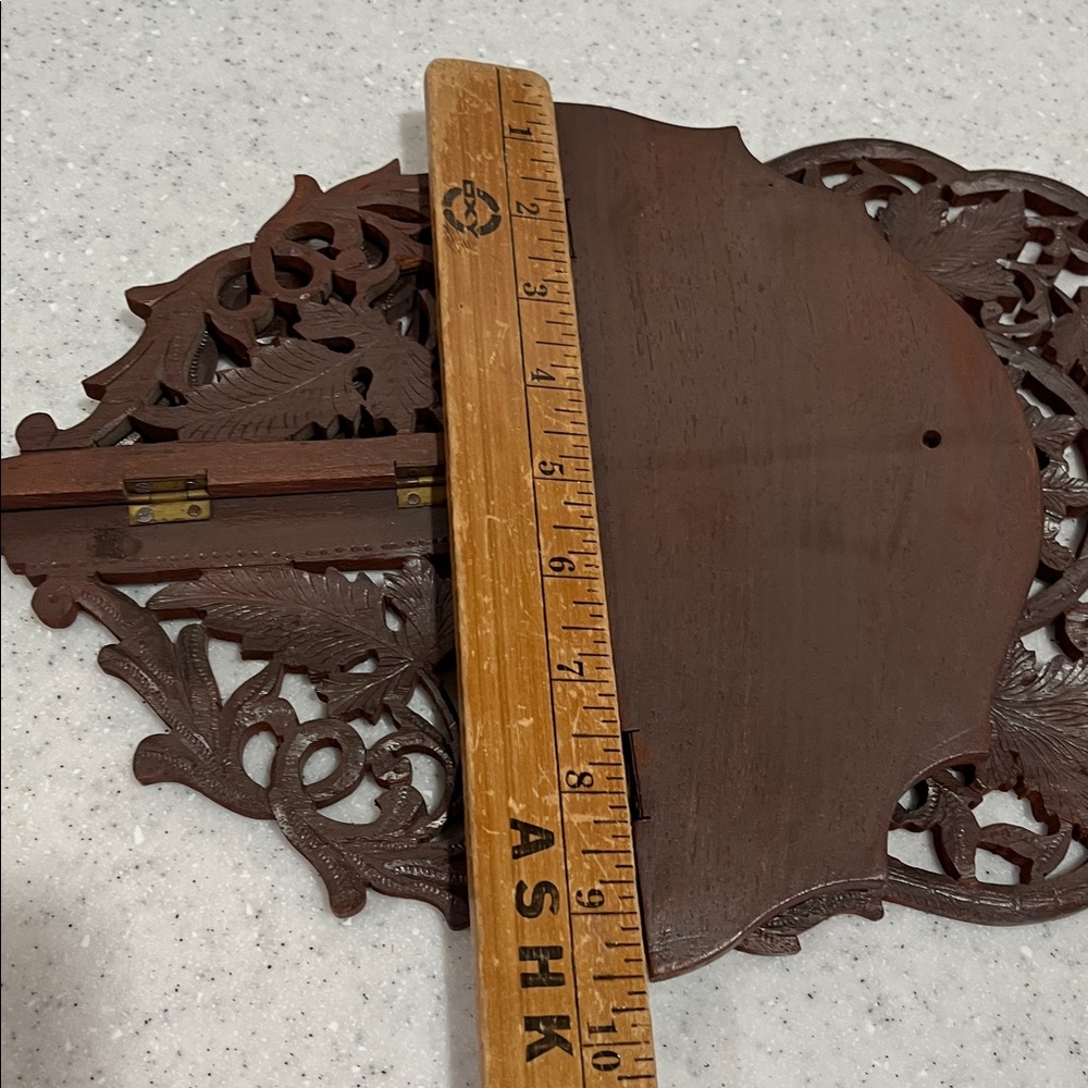 Vtg INDIA Hand Carved Wood Wooden Folding Shelf Intricate Leaf Design Leaves - Picture 14 of 14